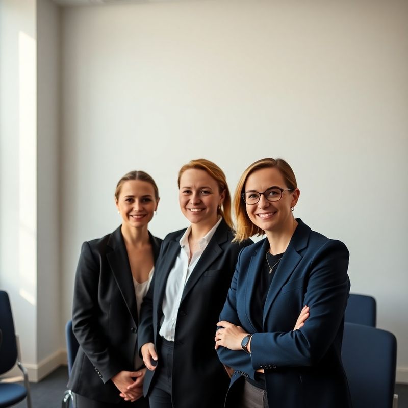 Portret editorial al echipei într-o sală de conferință minimalistă în tonuri indigo